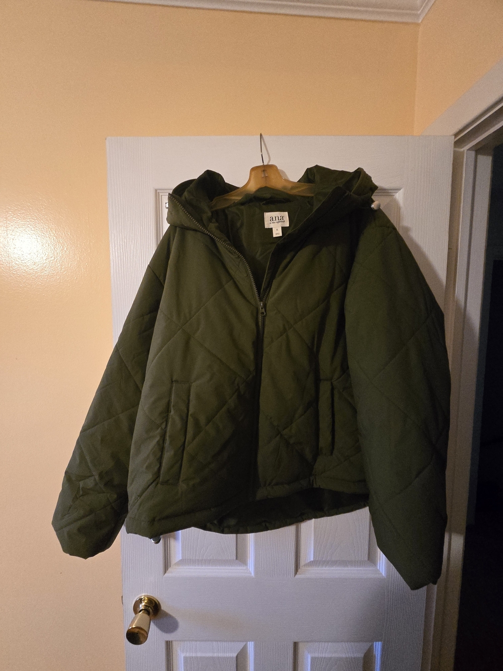 A.N.A Olive Quilted Hooded Puffer Jacket